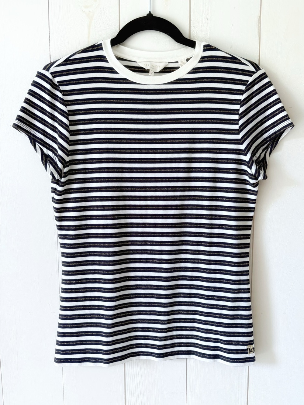 Ted Baker London Navy Gold White Stripes Crewneck Tee Ted Size 2